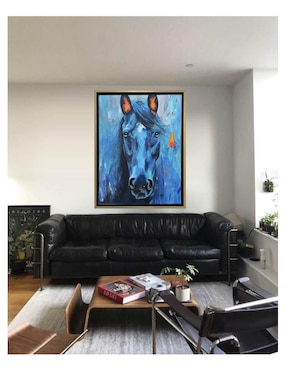 Pintura Equino azul con toques naranja técnica acrílico Lune Art Gallery AnimalArt