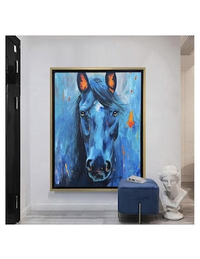 Pintura Equino azul con toques naranja técnica acrílico Lune Art Gallery AnimalArt