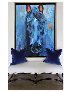 Pintura Equino azul con toques naranja técnica acrílico Lune Art Gallery AnimalArt