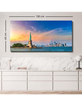 Cuadro decorativo Canvas Art Panorama estatua de la libertad con barniz a registro