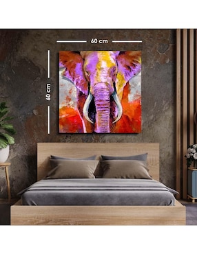Cuadro decorativo Canvas Art Elefante colorido con barniz a registro