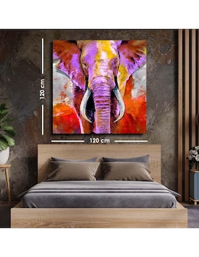 Cuadro decorativo Canvas Art Elefante colorido con barniz a registro