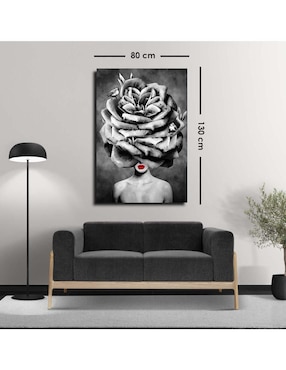 Cuadro decorativo Canvas Art Rosa sobre mujer de labios rojos con barniz a registro