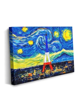 Cuadro decorativo Canvas Art Torre Eiffel con cielo estrellado con barniz a registro