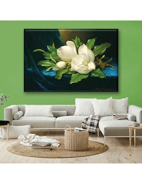 Cuadro decorativo Industria Grafica Ciento 23 Magnolias gigantes sobre un paño de terciopelo azul