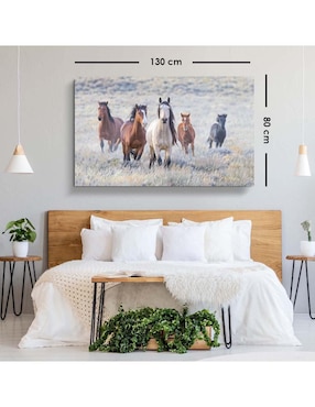 Cuadro decorativo Canvas Art Pequeña manada de caballos con barniz a registro