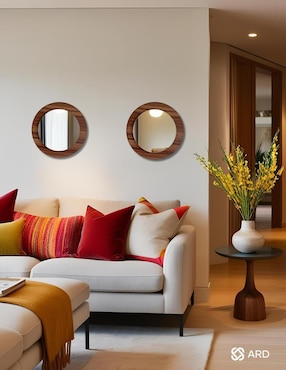 Espejo redondo Ard Decorativo de pared de madera Glanz Oak