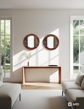 Espejo redondo Ard Decorativo de pared de madera Glanz Oak