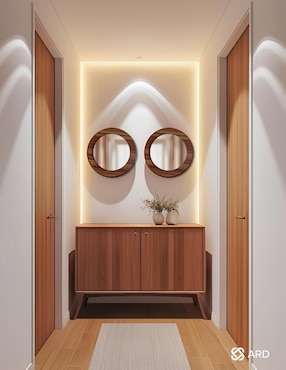 Espejo redondo Ard Decorativo de pared de madera Glanz Oak