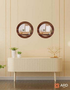Espejo redondo Ard Decorativo de pared de madera Glanz Oak