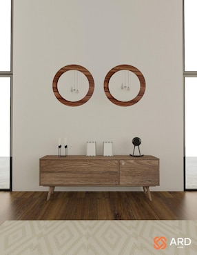 Espejo redondo Ard Decorativo de pared de madera Glanz Oak