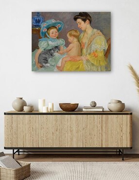 Cuadro decorativo Niños jugando con un gato técnica mixta Cuadros Jr Gente