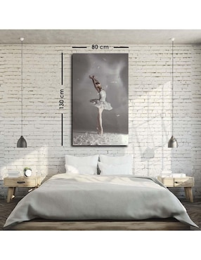 Cuadro decorativo Canvas Art Bailarina cisne blanco con plumas con barniz a registro