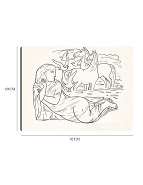 Cuadro decorativo Boceto de mujer tumbada en la playa con dos caballos y gaviotas (1891) técnica mixta Cuadros Jr Bocetos