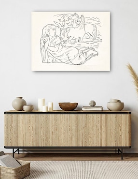 Cuadro decorativo Boceto de mujer tumbada en la playa con dos caballos y gaviotas (1891) técnica mixta Cuadros Jr Bocetos