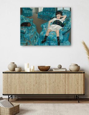 Cuadro decorativo Niña en un sillón azul técnica mixta Cuadros Jr Gente