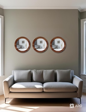 Espejo redondo Ard Decorativo de pared de madera Glanz Oak
