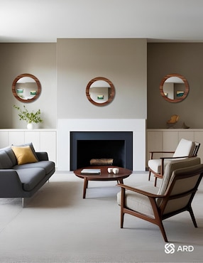 Espejo redondo Ard Decorativo de pared de madera Glanz Oak