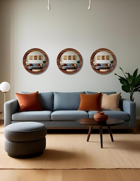Espejo redondo Ard Decorativo de pared de madera Glanz Oak