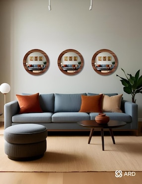 Espejo redondo Ard Decorativo de pared de madera Glanz Oak