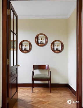 Espejo redondo Ard Decorativo de pared de madera Glanz Oak