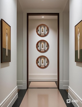 Espejo redondo Ard Decorativo de pared de madera Glanz Oak