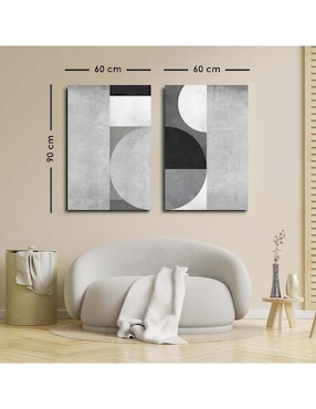 Cuadro decorativo Canvas Art set de figura geométrica en gris con barniz a registro