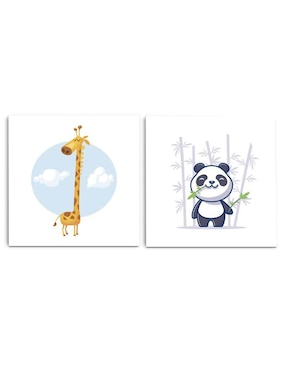 Set Cuadro Decorativo Canvas Art Jirafa Y Oso Panda Con Barniz A Registro