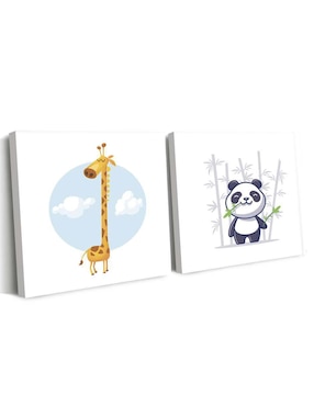 Cuadro decorativo Canvas Art set de jirafa y oso panda con barniz a registro