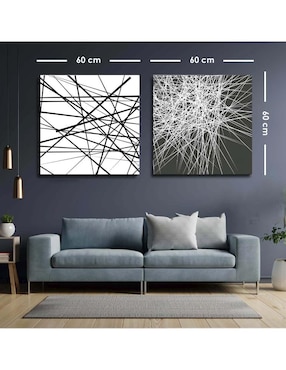 Cuadro decorativo Canvas Art set de líneas caóticas vulnerables con barniz a registro
