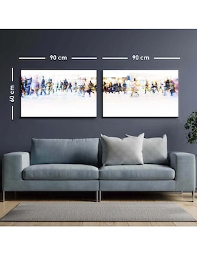 Cuadro decorativo Canvas Art set de paisaje de multitud con barniz a registro