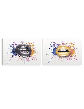 Set Cuadro Decorativo Canvas Art Labios Sutiles En Splash Con Barniz A Registro