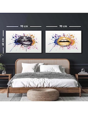 Cuadro decorativo Canvas Art set de labios sutiles en splash con barniz a registro