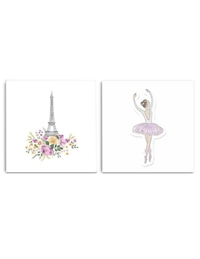 Set Cuadro Decorativo Canvas Art Muñeca Bailarina Torre Eiffel Con Barniz A Registro