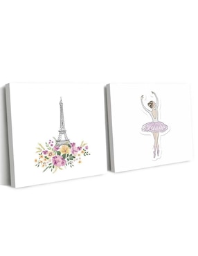 Cuadro decorativo Canvas Art set de muñeca bailarina torre eiffel con barniz a registro