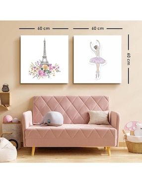 Cuadro decorativo Canvas Art set de muñeca bailarina torre eiffel con barniz a registro