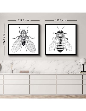 Cuadro decorativo Canvas Art Set par de insectos con barniz a registro