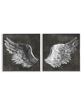 Cuadro Decorativo Canvas Art Set De Alas De Angel Plateadas Con Barniz A Registro