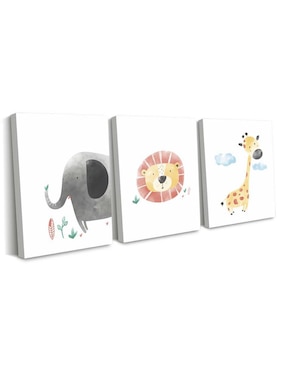 Cuadro decorativo Canvas Art set de animales infantiles en acuarela con barniz a registro