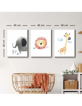 Cuadro decorativo Canvas Art set de animales infantiles en acuarela con barniz a registro