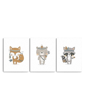 Cuadro decorativo Canvas Art set de animalitos apaches con flechas con barniz a registro