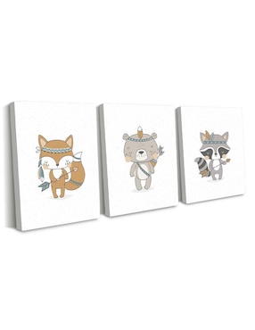 Cuadro decorativo Canvas Art set de animalitos apaches con flechas con barniz a registro