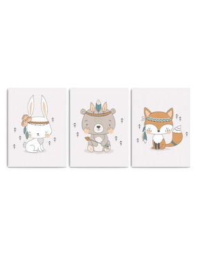Cuadro decorativo Canvas Art set de animalitos apaches del norte con barniz a registro