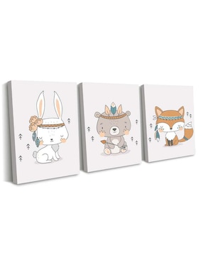Cuadro decorativo Canvas Art set de animalitos apaches del norte con barniz a registro