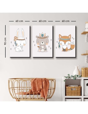 Cuadro decorativo Canvas Art set de animalitos apaches del norte con barniz a registro