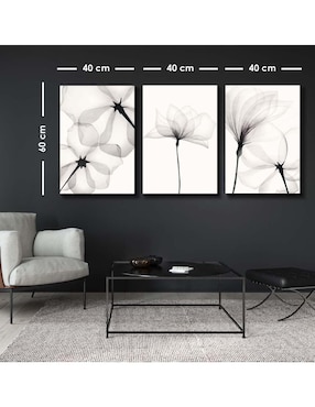 Cuadro decorativo Canvas Art set de acuarela blanco negro flores con barniz a registro