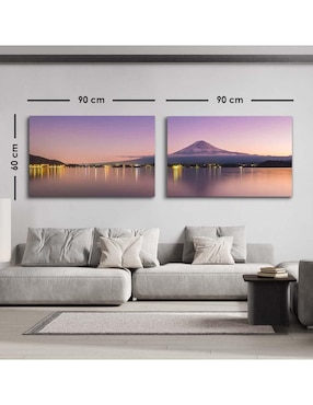 Cuadro decorativo Canvas Art set de panorama de la montaña fuji con barniz a registro