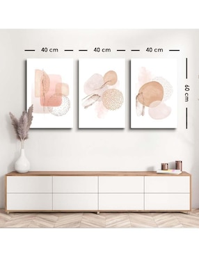 Cuadro decorativo Canvas Art set de abstracto rosa y marfil con barniz a registro