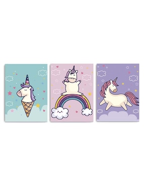 Cuadro decorativo Canvas Art set de adorables unicornios con barniz a registro