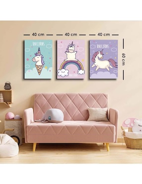 Cuadro decorativo Canvas Art set de adorables unicornios con barniz a registro